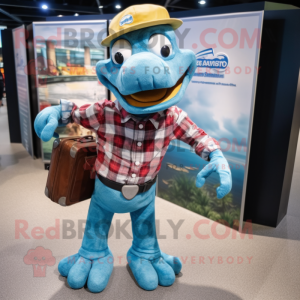nan Hydra mascot costume character dressed with a Flannel Shirt and Briefcases