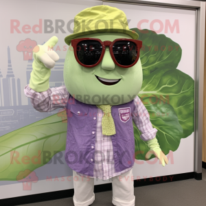 Lavender Corned Beef And Cabbage mascot costume character dressed with a Chambray Shirt and Sunglasses