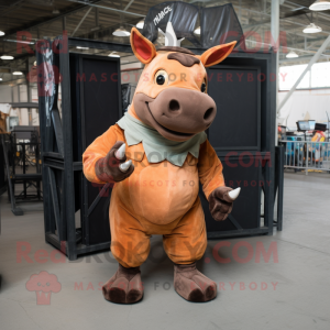 Rust Rhinoceros mascot costume character dressed with a Romper and Suspenders