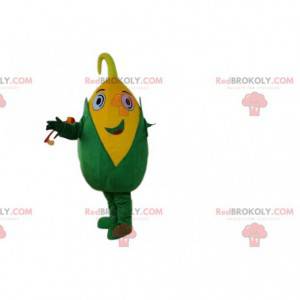 Maskot kukuřičného ucha, kostým kukuřice, žlutá zelenina -