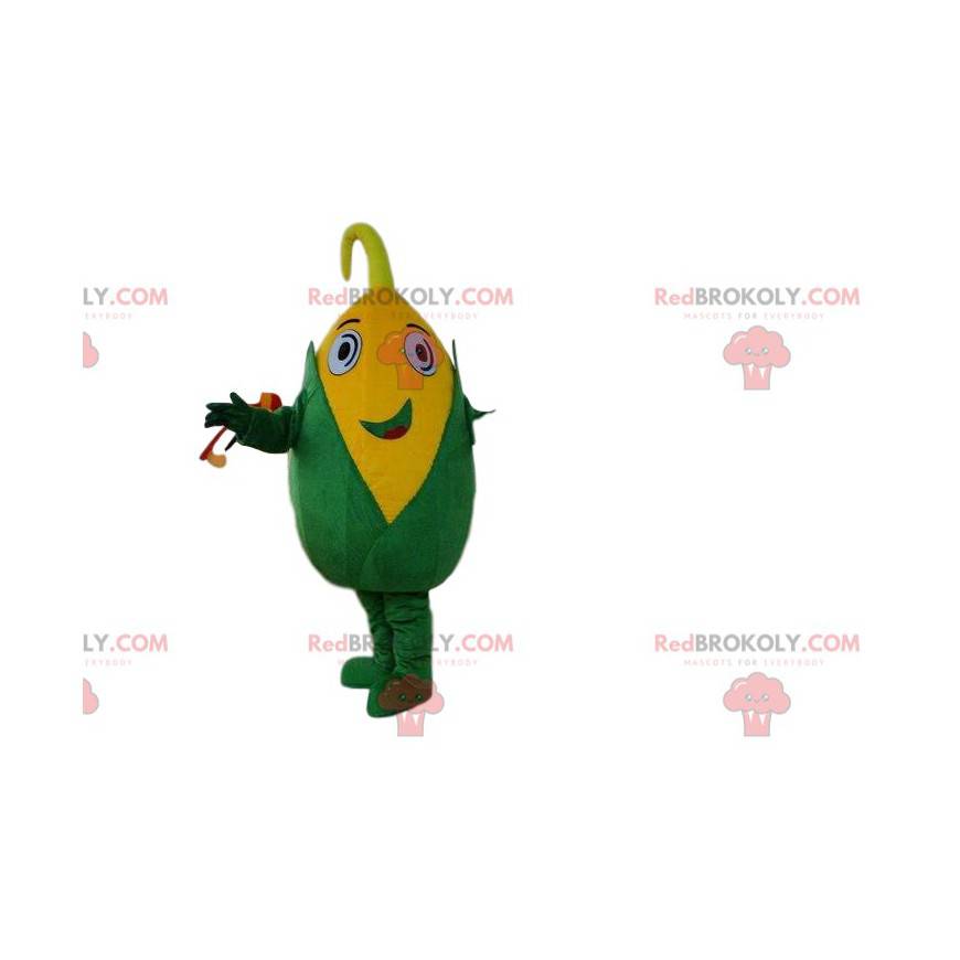 Mascotte dell'orecchio di mais, costume di mais, verdura gialla