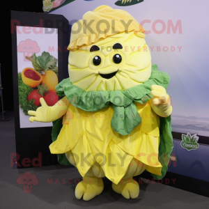 Lemon Yellow Cabbage mascot costume character dressed with a Waistcoat and Scarf clips