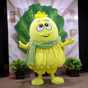 Lemon Yellow Cabbage mascot costume character dressed with a Waistcoat and Scarf clips