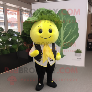 Lemon Yellow Cabbage mascot costume character dressed with a Waistcoat and Scarf clips