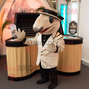 Beige Armadillo mascot costume character dressed with a Tuxedo and Keychains
