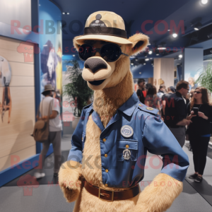 Navy Camel mascot costume character dressed with a Chambray Shirt and Beanies