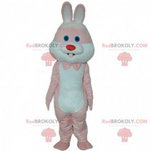 Mascote coelho rosa e branco, fantasia de coelho gigante -