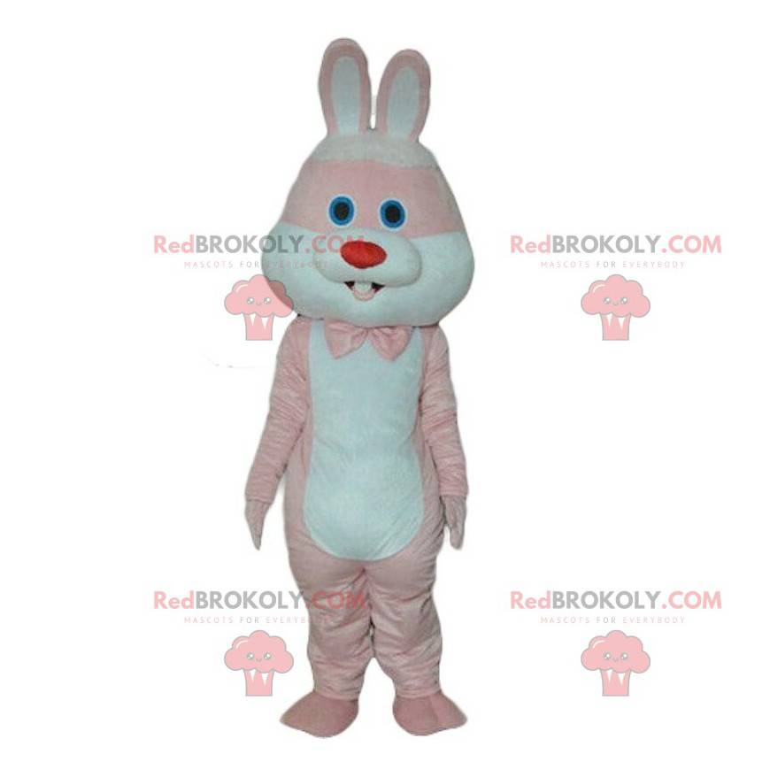 Różowy i biały królik maskotka, gigantyczny kostium królika -