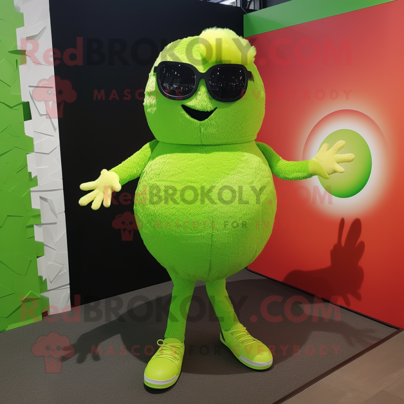 Lime Green Meatballs mascot costume character dressed with a Bodysuit and Sunglasses Lime Green Meatballs mascot costume character dressed with a Bodysuit and Sunglasses