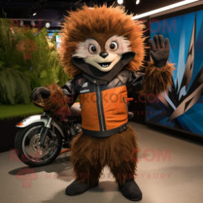 Rust Porcupine mascot costume character dressed with a Moto Jacket and Wraps