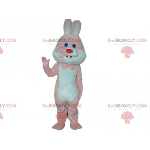 Mascotte de lapin rose et blanc, costume de lapin géant -