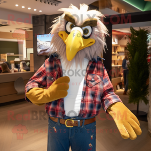 nan Eagle mascot costume character dressed with a Dungarees and Hair clips