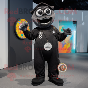Black Undead mascot costume character dressed with a Overalls and Coin purses