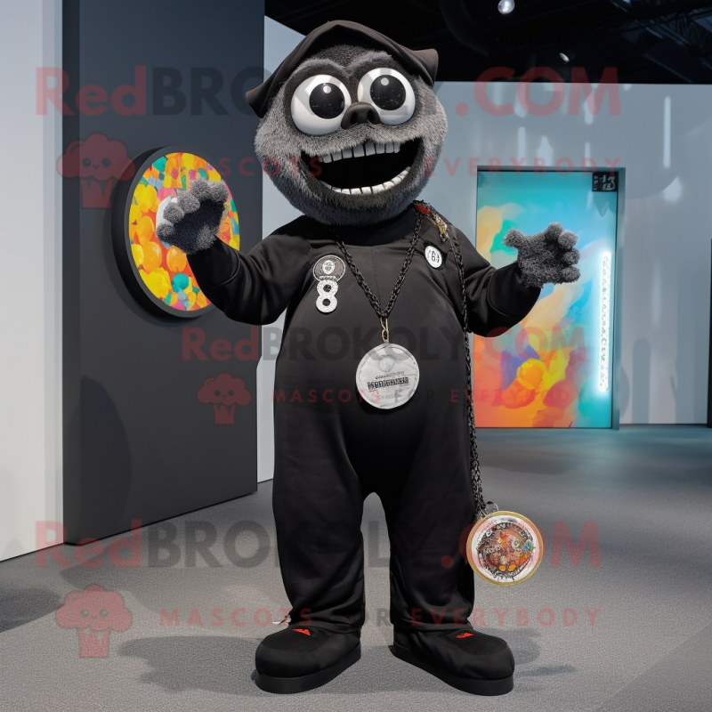 Black Undead mascot costume character dressed with a Overalls and Coin purses Black Undead mascot costume character dressed with a Overalls and Coin purses