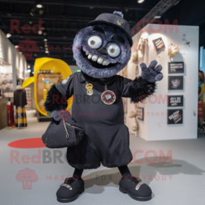 Black Undead mascot costume character dressed with a Overalls and Coin purses