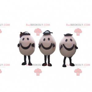 3 mascotte uovo sorridente con cappelli, 3 uova - Redbrokoly.com