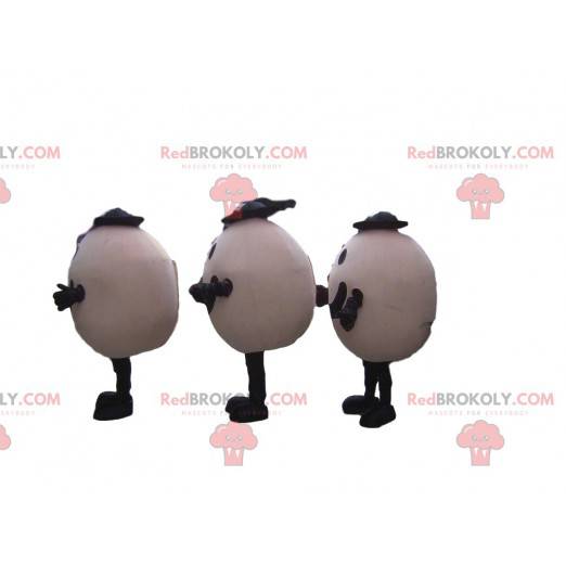 3 mascotte uovo sorridente con cappelli, 3 uova - Redbrokoly.com