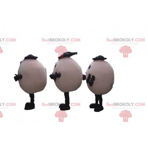 3 ovos mascotes sorridentes com chapéus, 3 ovos - Redbrokoly.com