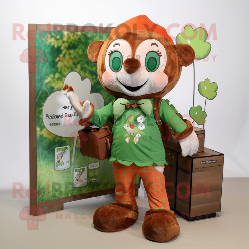 Rust Bunch Of Shamrocks mascot costume character dressed with a Romper and Wallets Rust Bunch Of Shamrocks mascot costume character dressed with a Romper and Wallets