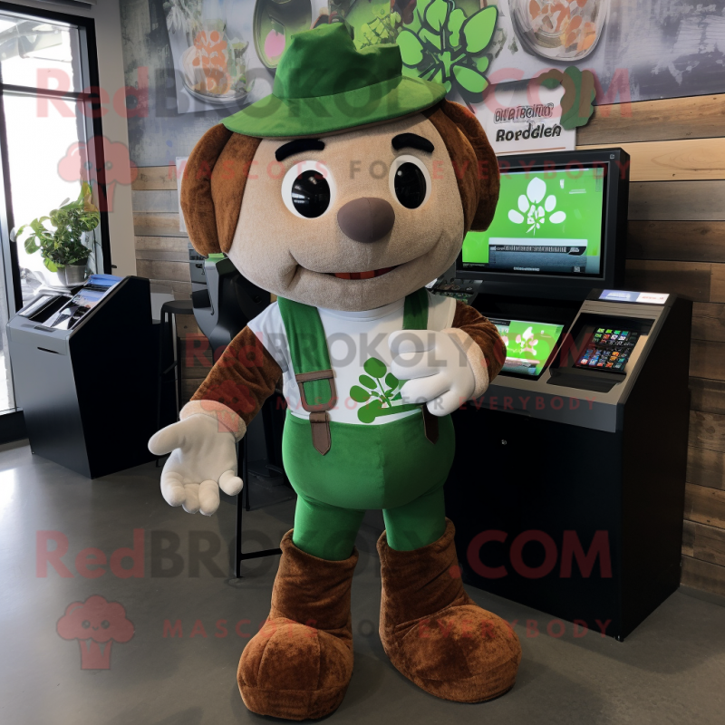 Rust Bunch Of Shamrocks mascot costume character dressed with a Romper and Wallets Rust Bunch Of Shamrocks mascot costume character dressed with a Romper and Wallets