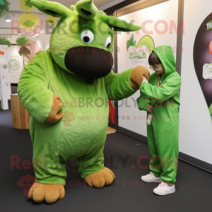 Green Woolly Rhinoceros mascot costume character dressed with a Jumpsuit and Keychains