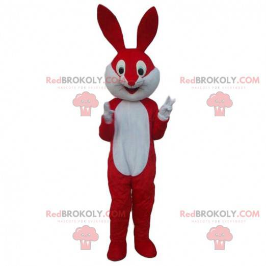 Mascotte coniglio rosso e bianco, costume coniglio gigante -