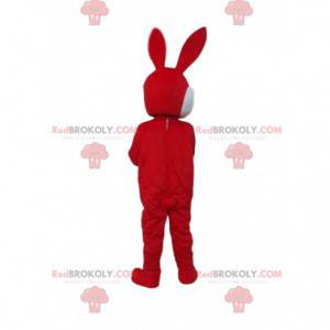 Mascote de coelho vermelho e branco, fantasia de coelho gigante