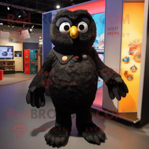 Black Owl mascot costume character dressed with a Playsuit and Foot pads