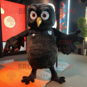 Black Owl mascot costume character dressed with a Playsuit and Foot pads