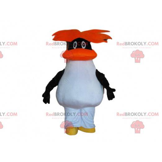 Schwarz-Weiß-Pinguin-Maskottchen mit orangefarbenen Haaren -