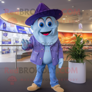 Lavender Fish And Chips mascot costume character dressed with a Flare Jeans and Hats