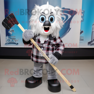 Silver Ice Hockey Stick mascot costume character dressed with a Flannel Shirt and Scarf clips