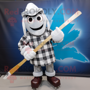 Silver Ice Hockey Stick mascot costume character dressed with a Flannel Shirt and Scarf clips