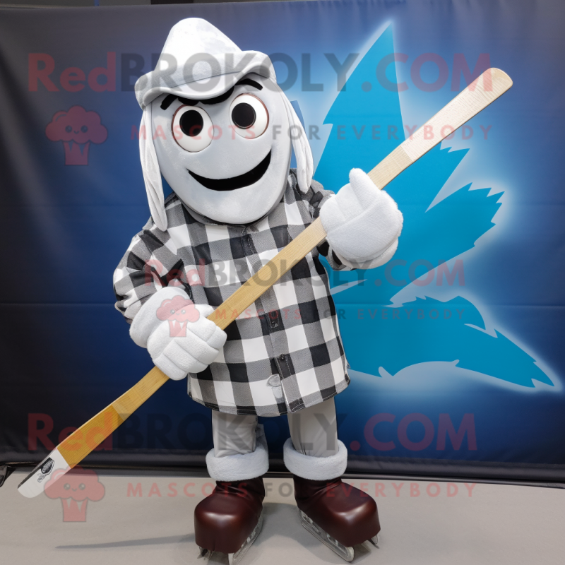 Silver Ice Hockey Stick mascot costume character dressed with a Flannel Shirt and Scarf clips