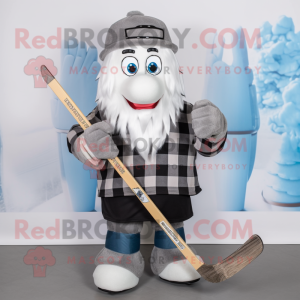 Silver Ice Hockey Stick mascot costume character dressed with a Flannel Shirt and Scarf clips