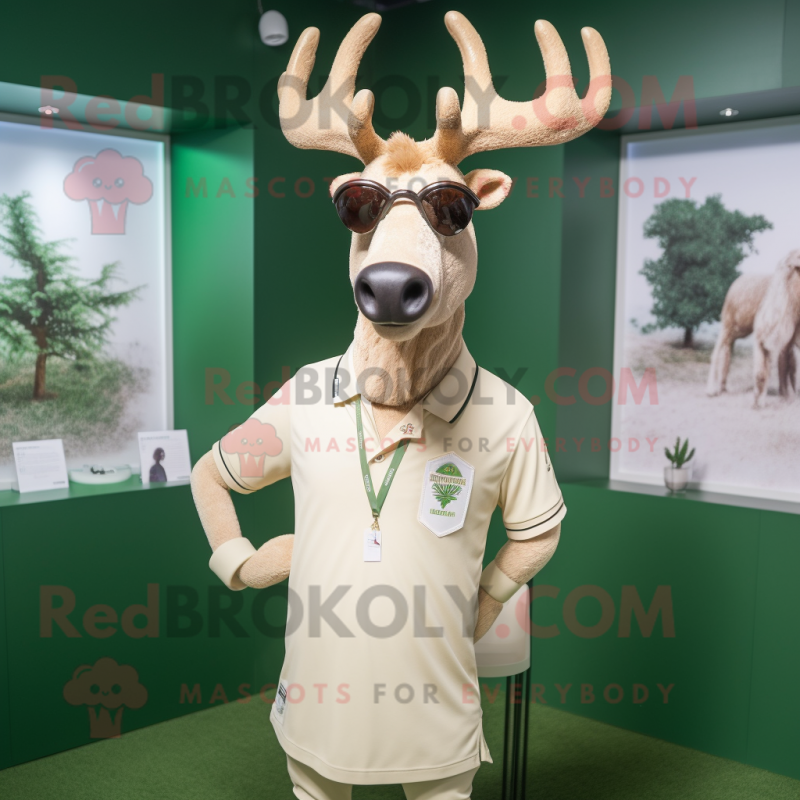 Cream Irish Elk mascot costume character dressed with a Polo Tee and Eyeglasses Cream Irish Elk mascot costume character dressed with a Polo Tee and Eyeglasses