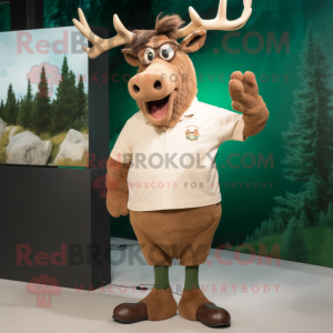 Cream Irish Elk mascot costume character dressed with a Polo Tee and Eyeglasses