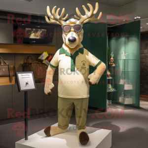 Cream Irish Elk mascot costume character dressed with a Polo Tee and Eyeglasses