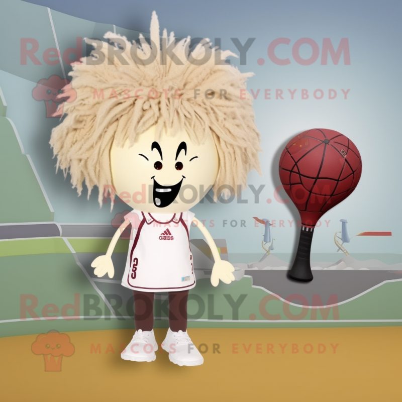 Beige Beet mascot costume character dressed with a One-Piece Swimsuit and Hair clips Beige Beet mascot costume character dressed with a One-Piece Swimsuit and Hair clips