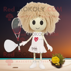 Beige Beet mascot costume character dressed with a One-Piece Swimsuit and Hair clips