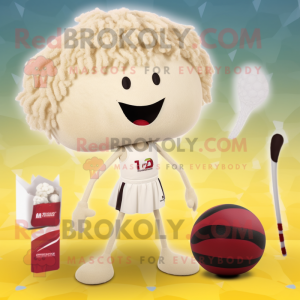 Beige Beet mascot costume character dressed with a One-Piece Swimsuit and Hair clips