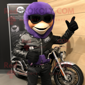 Lavender Jambalaya mascot costume character dressed with a Biker Jacket and Bracelet watches