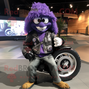 Lavender Jambalaya mascot costume character dressed with a Biker Jacket and Bracelet watches