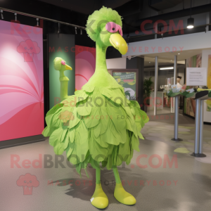 Lime Green Flamingo mascot costume character dressed with a Wrap Skirt and Tie pins