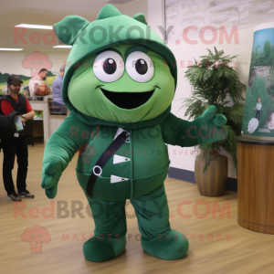 Forest Green Clam Chowder mascot costume character dressed with a Jumpsuit and Backpacks