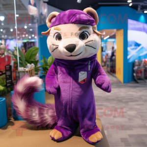 Purple Ferret mascot costume character dressed with a Bikini and Beanies