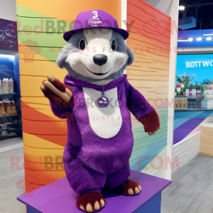 Purple Ferret mascot costume character dressed with a Bikini and Beanies
