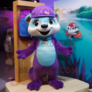 Purple Ferret mascot costume character dressed with a Bikini and Beanies