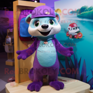 Purple Ferret maskot kostym...