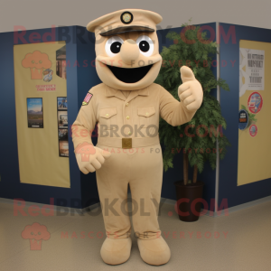 Beige American Soldier mascot costume character dressed with a Dress Pants and Mittens